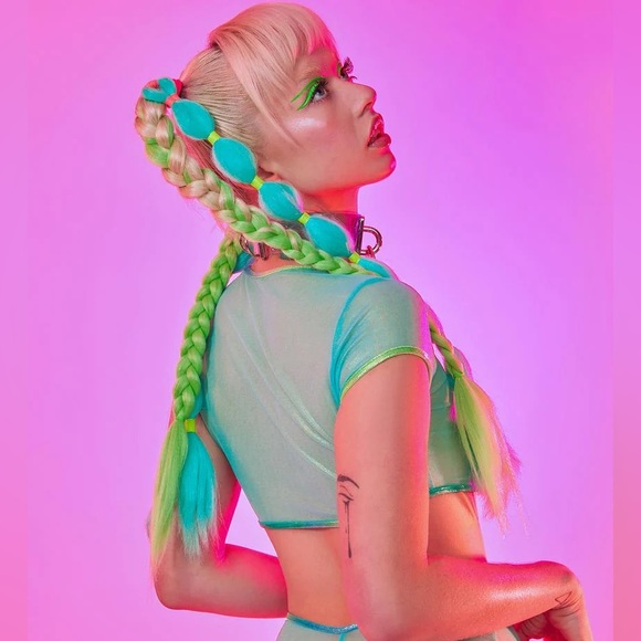 J Valentine Mesh Holographic Trim Crop Top - Picture 3 of 11